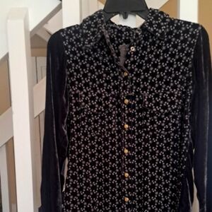 Johnny Was Western Style Pearl  snap down Grey Velvet embriodered blouse EUC szS